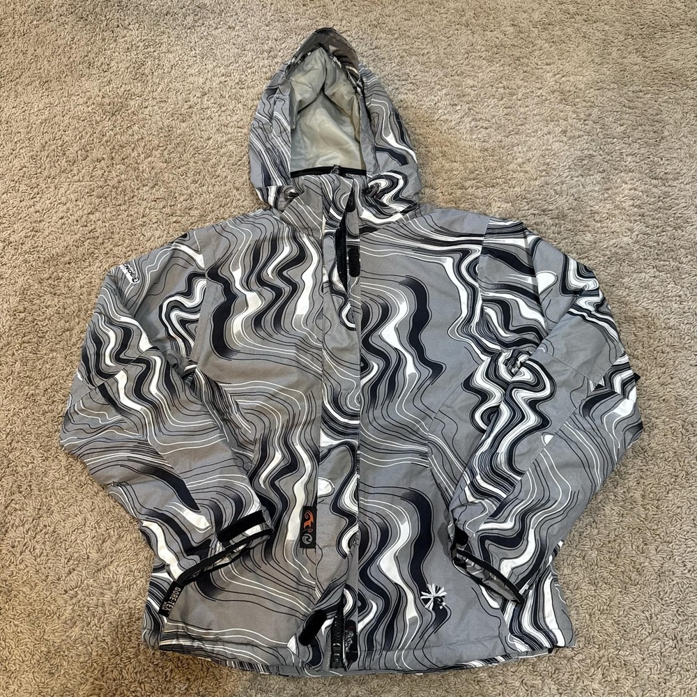 Rossignol Jacket Mens Medium Gray Gore-Tex XCR Hooded Ski Snowboard Racing Print